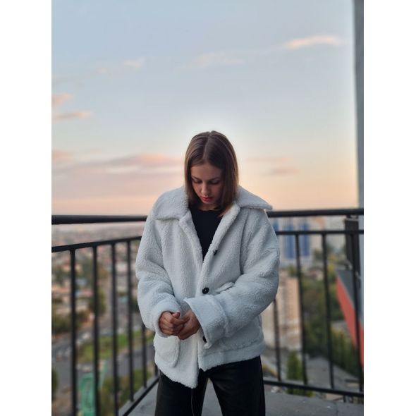 Жіноча шуба коротка колір молочний 3010, Колір: Молочний, Розмір: s-m, фото , зображення 5