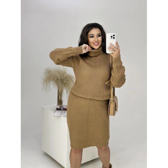 Женский юбочный костюм бежевый большого размера 4413-75, Цвет: Бежевый, Размер: 48-52 UKR (One size), фото 