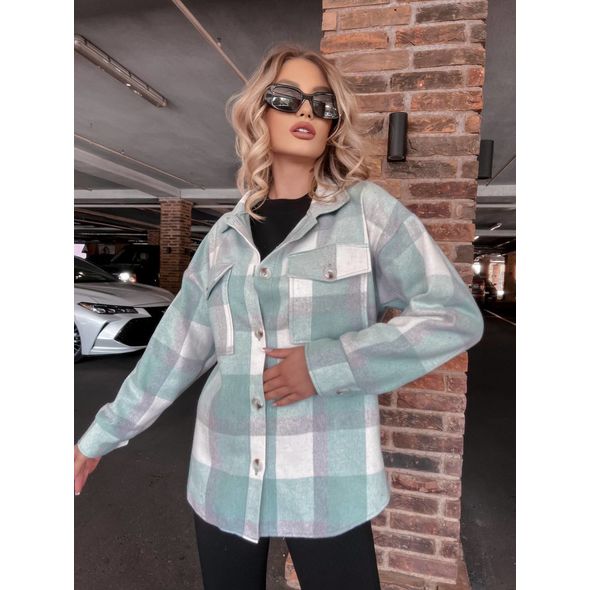 Женская рубашка мятная теплая в клетку 10370, Цвет: Мятный, Размер: S (42 UKR), фото 