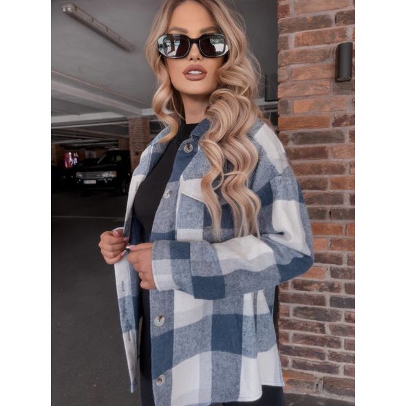 Жіноча сорочка синя тепла в клітку 10370, Колір: Синій, Розмір: M, фото 