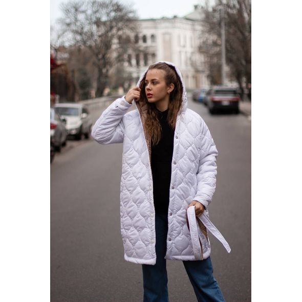 Женская куртка-пальто средней длины цвет белый 30244, Цвет: Белый, Размер: L-XL (46-48 UKR), фото 