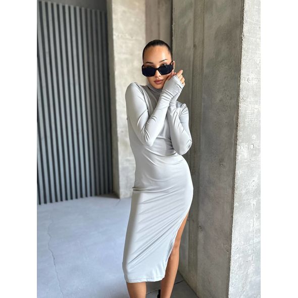 Красивое платье серое с разрезом боком 1003, Цвет: Серый, Размер: L-XL (46-48 UKR), фото 