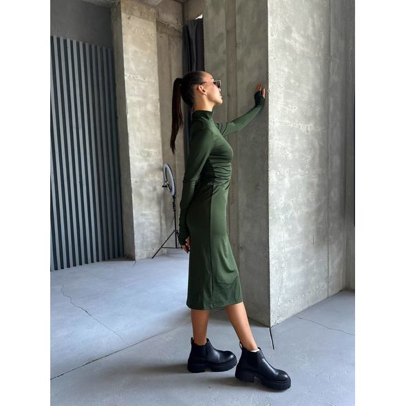 Красивое платье хаки с разрезом боком 1003, Цвет: Хаки, Размер: M-L (44-46 UKR), фото , изображение 2