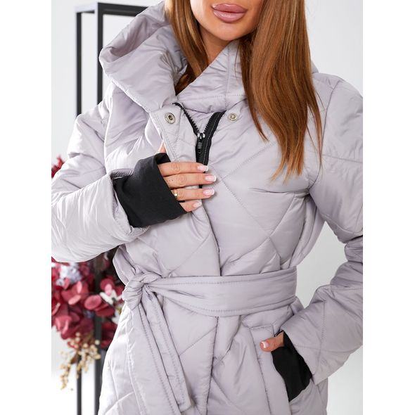 Женское длинное пальто серое теплое 30380, Цвет: Серый, Размер: S-M (42-44 UKR), фото , изображение 2