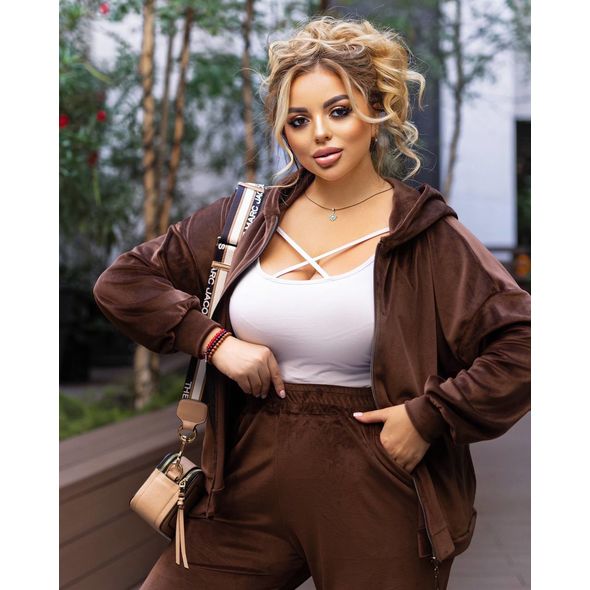 Женский велюровый костюм большого размера шоколадный 305, Цвет: Шоколад, Размер: 54-56 UKR, фото , изображение 2