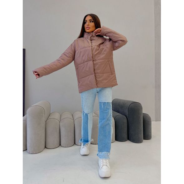 Женская короткая куртка бежевая 596, Цвет: Бежевый, Размер: S-M (42-44 UKR), фото 