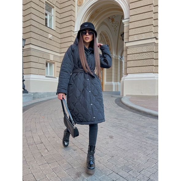 Женское длинное пальто черное 30360, Цвет: Черный, Размер: S-M (42-44 UKR), фото , изображение 3