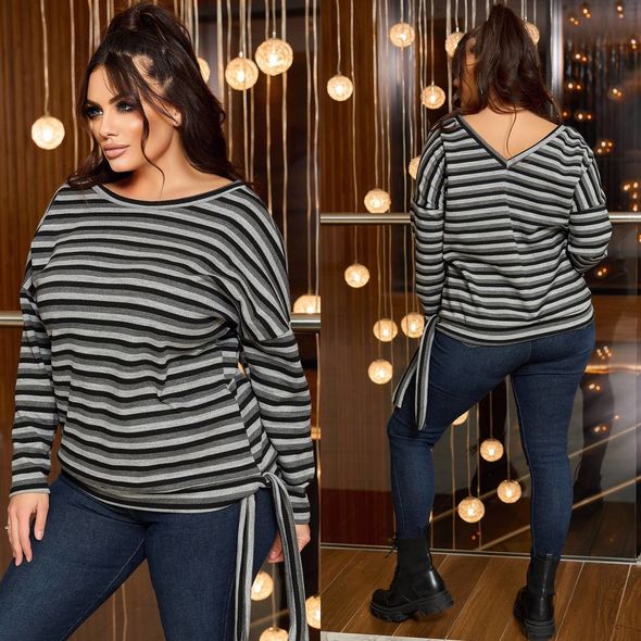 Женский свитер черный в полоску большого размера р41588, Цвет: Черный, Размер: 50-52 UKR, фото 