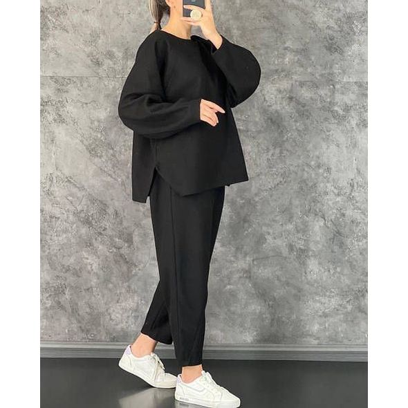 Жіночий брючний костюм теплий чорний 3291, Колір: Чорний, Розмір: 48-52, фото 