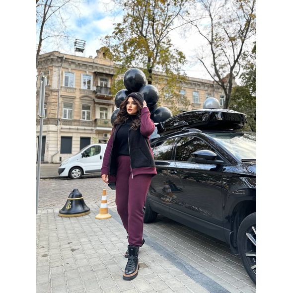 Женский спортивный костюм модный теплый 308, Цвет: Бордовый, Размер: 50-52 UKR, фото , изображение 3